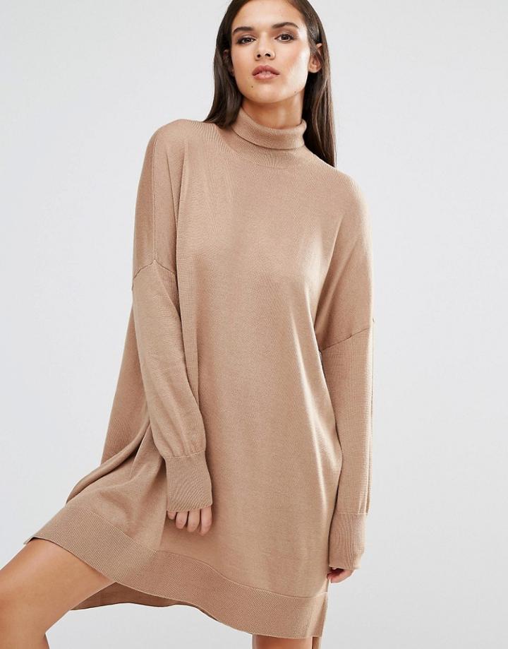 Selected Knitted Dress With Turtleneck - Cream