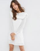 Asos Dress In Pointelle Stitch With Ruffle Detail - White
