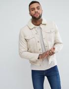 New Look Fleece Lined Denim Jacket In Off White - White