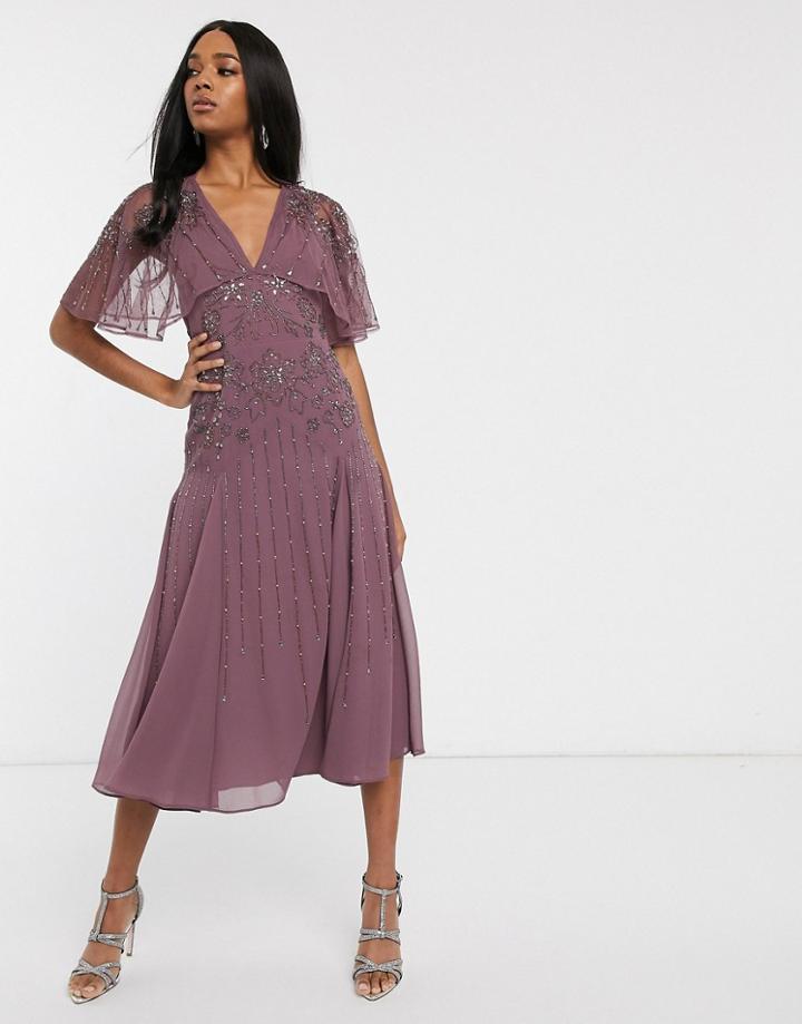 Asos Design Floral Embellished Cape Midi Dress-purple