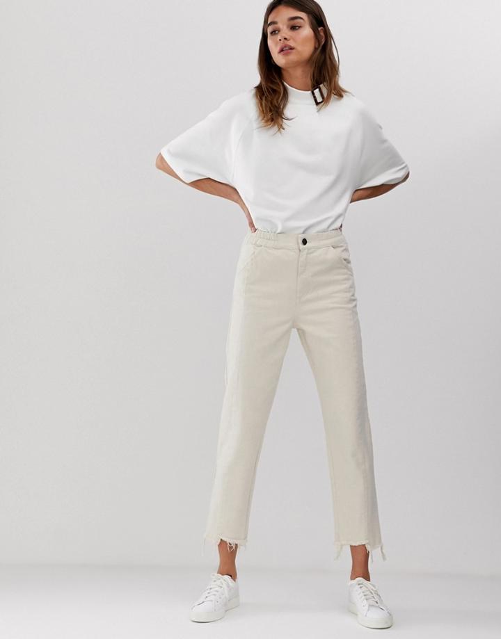 Asos White Cropped Raw Edge Jeans With Seam Detail