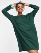 Asos Design Oversized Long Sleeve T-shirt Dress In Forest Green