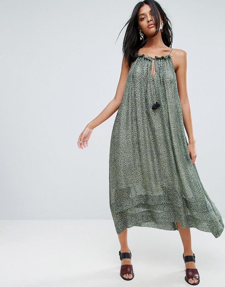 To Be Adored Mellitsa Silk Leopard Print Midi Dress - Green