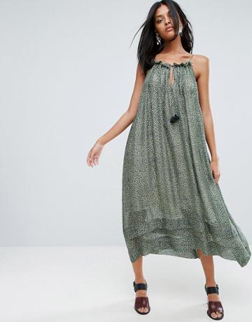 To Be Adored Mellitsa Silk Leopard Print Midi Dress - Green