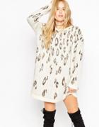 Asos Sweater Dress In Brushed Leopard Pattern - Cream