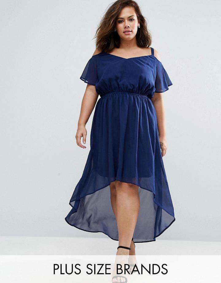 Praslin Plus Dip Hem Dress With Cold Shoulder - Navy