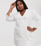 Asos Design Curve Soft Denim Frill Collar Button Through Mini Blazer Dress In White - White
