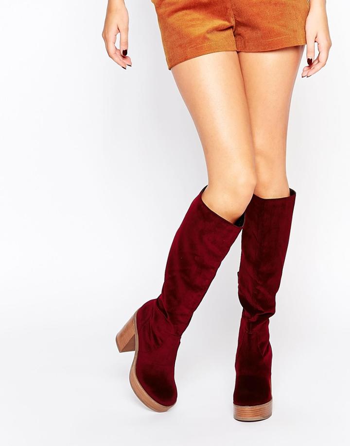 Asos Charmed 70's Knee High Boots - Rust Cord