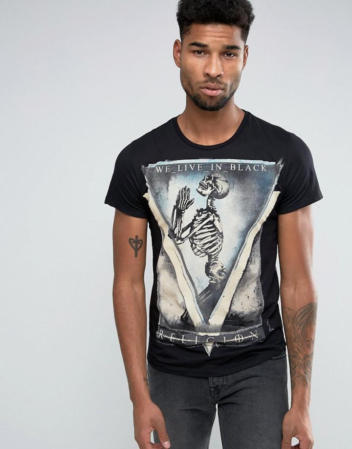 Religion Praying Skeleton T-shirt - Black