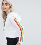 Daisy Street Petite Crop Hoodie With Rainbow Taping - White