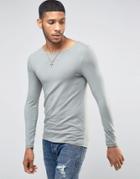 Asos Extreme Muscle Long Sleeve T-shirt With Boat Neck In Green - Green
