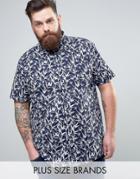 Duke Plus Shirt With Leaf Print In Navy - Navy