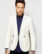 Noose & Monkey Double Breasted Blazer With Chain In Skinny Fit - White