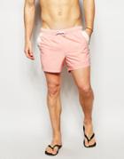 Asos Short Length Swim Shorts In Pink With Cut And Sew Pocket - Pastel Pink