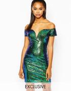 Rare London Sweetheart All Over Sequin Plunge Neck Mini Body-conscious Dress - Green
