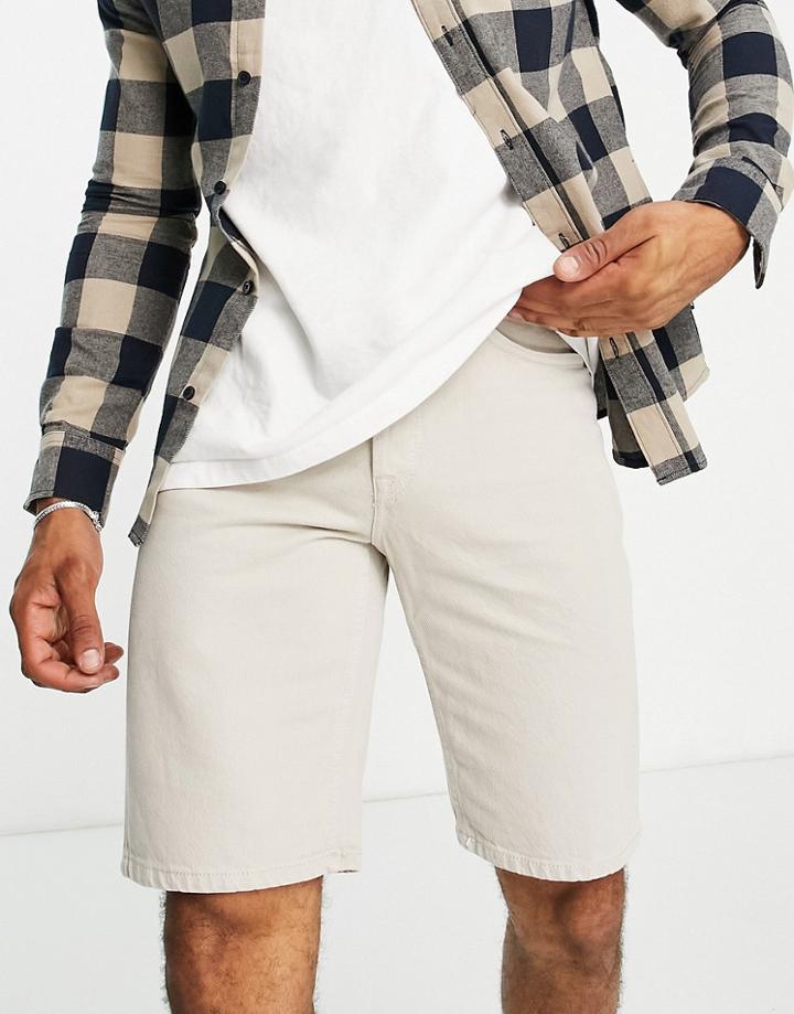 Only & Sons Loose Fit Denim Shorts In Off White