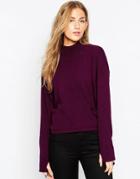Asos High Neck Sweater With Extreme Stepped Hem And Side Splits - Chocolate