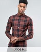 Asos Tall Skinny Check Shirt In Rust - Red