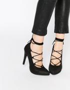 Call It Spring Tortosa Black Tie Up Heeled Pumps - Black