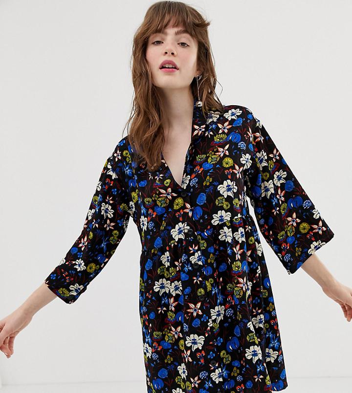 Monki Flower Print Smock Dress-multi