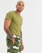 Asos Design T-shirt With Scoop Neck In Green