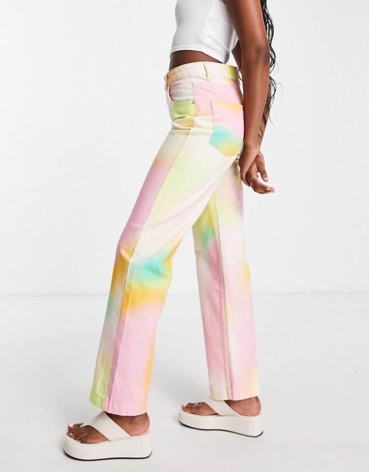Bershka Blurred Digitalized Tie Dye Print Straight Leg Jeans In Multi