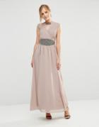 Little Mistress Maxi Dress With Embellished Waist - Purple