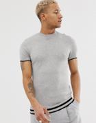 Bershka Knitted T-shirt In With Stripes In Light Gray