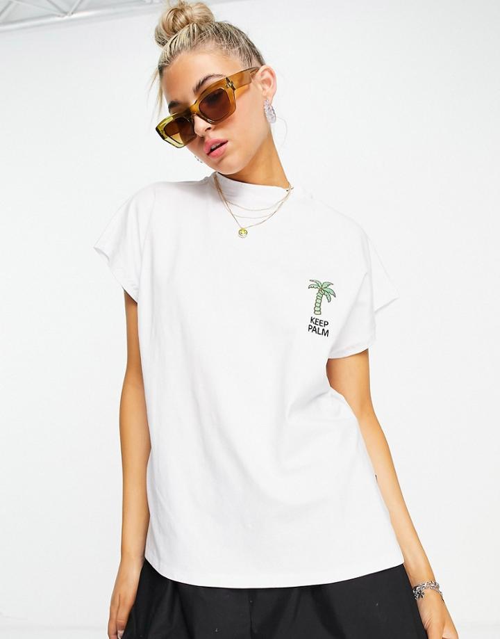 Noisy May Cotton Keep Palm Motif T-shirt In White