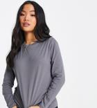 Asos Design Petite Ultimate T-shirt With Long Sleeve In Organic Cotton Blend In Shark Gray