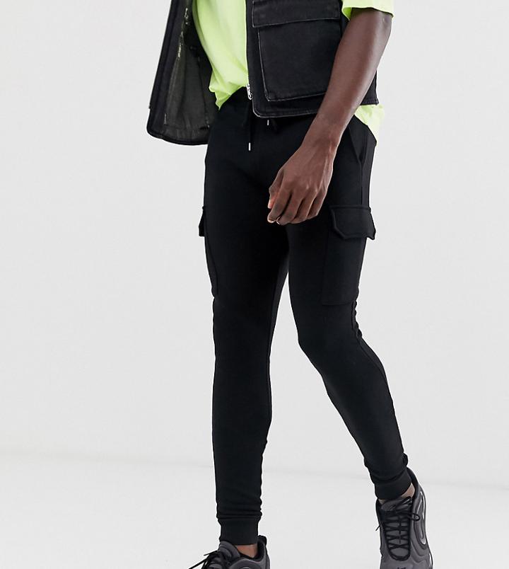 Asos Design Tall Skinny Sweatpants With Cargo Pockets In Black - Black
