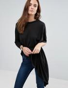 Wal G Tie Waist Asymmetric Sweater - Black
