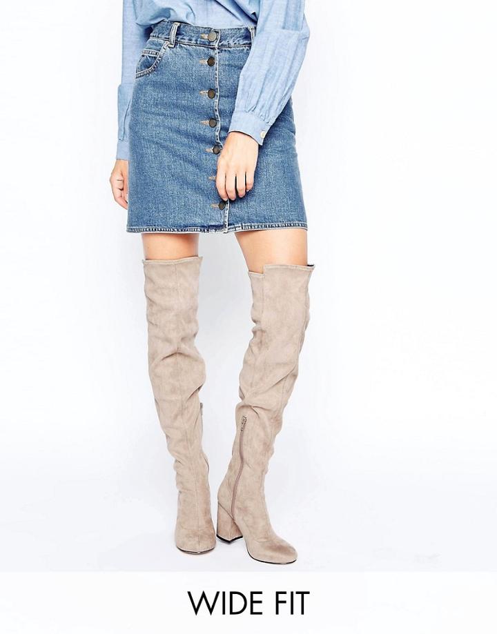 Asos Kew Wide Fit Over The Knee Boots - Beige