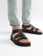 Dune Chunky Sandals In Black Leather - Black