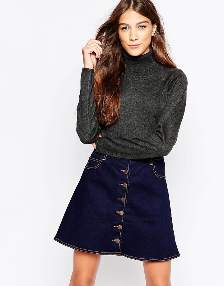 Only High Neck Long Sleeve Sweater - Gray