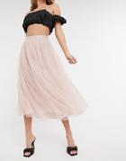 Needle & Thread Midi Tulle Skirt In Blush-pink