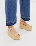 Truffle Collection Raffia Flatform Espadrilles-beige