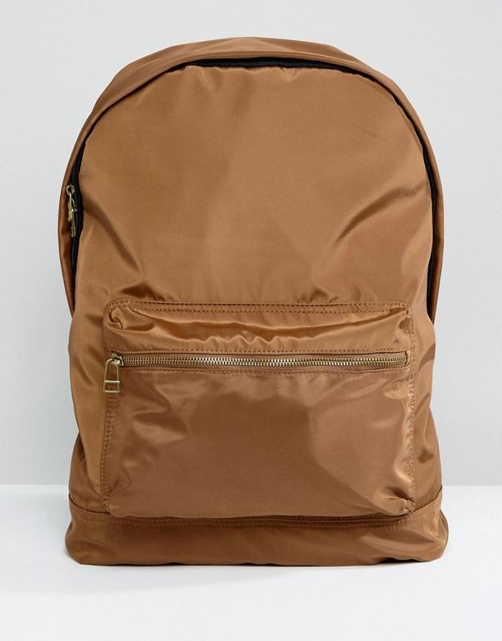 Asos Backpack In Tobacco Satin - Tan