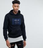 Nicce London Tall Hoodie In Black With Navy Box Logo - Black