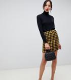 Asos Design Tall Houndstooth Check Mini Skirt With Asymmetric Zip - Multi