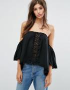 Qed London Angel Sleeve Bardot Top - Black