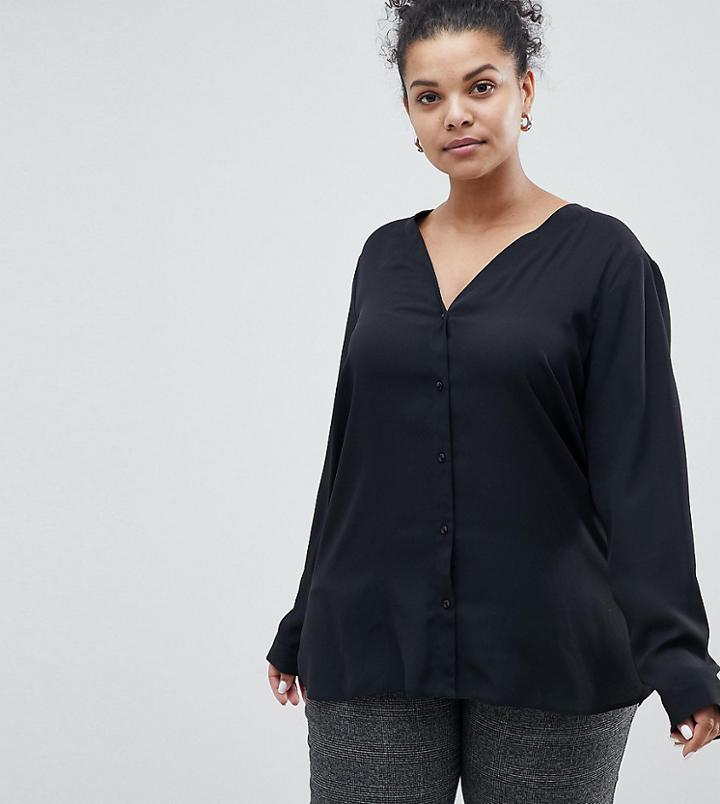 Asos Design Curve V Neck Blouse - Black