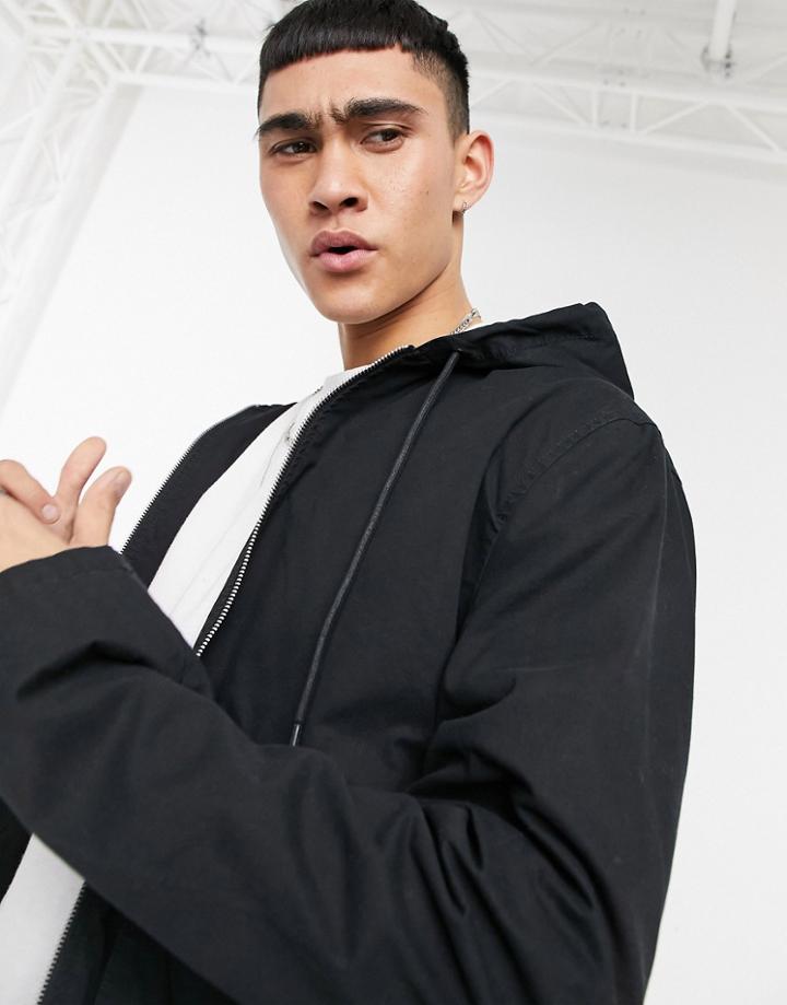 Asos Design Bomber Jacket With Hood In Black