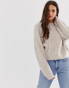 Asos Design Fluffy Sweater With Balloon Sleeve-beige
