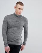 Asos Design Half Zip Cotton Sweater In Gray Twist - Gray