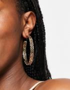 River Island Greek Key Hoop Earrings In Gold Tone