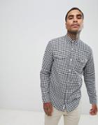 Original Penguin Textured Gingham Check Shirt Buttondown Slim Fit Embroidered Logo In Black - Black