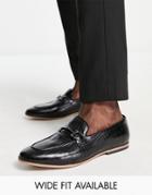 Asos Design Loafers In Black Faux Croc With Black Snaffle