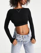 Asos Design Hourglass Super Crop Top With Thumbhole And Bust Seam Detail In Black