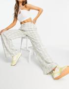 Stradivarius Wide Leg Tailored Dad Pants Set In Ecru Check-multi